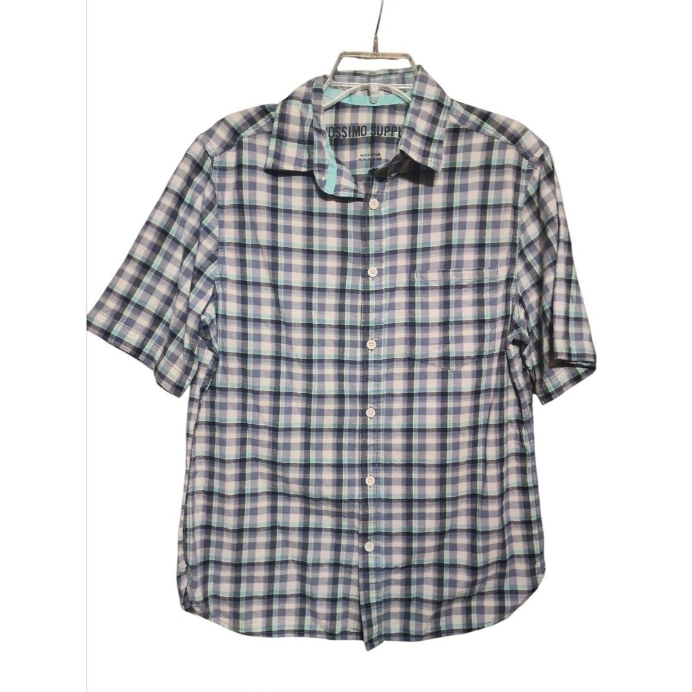 Mossimo Supply Co Men’s M Blue Plaid Button-Down Short Sleeve Casual Shirt